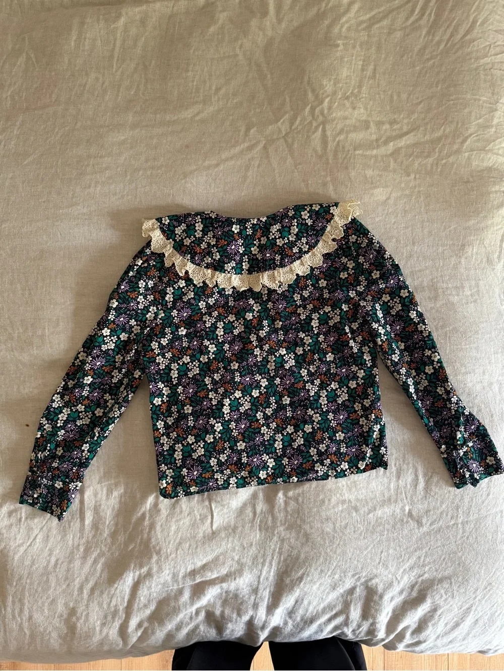 Zara Multicolored Floral Printed Lace Trim Collar Top Size S